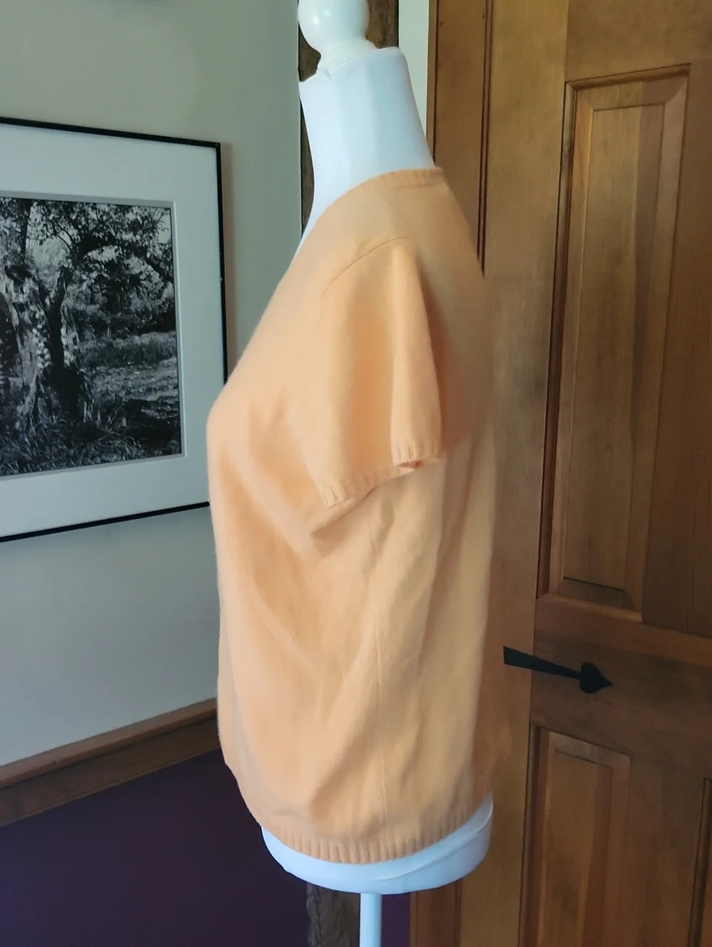 TALBOTS Short-Sleeve Crewneck Cashmere Top, Peach Orange Sherbet